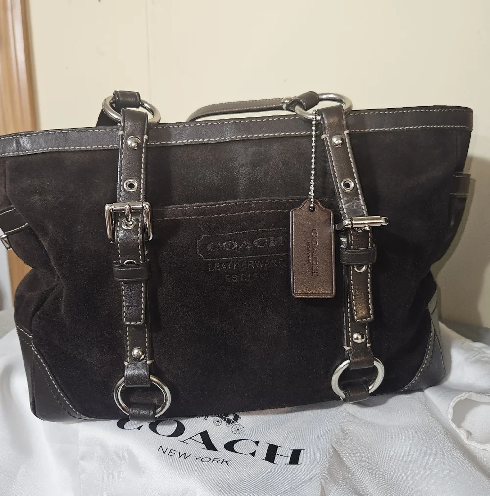 Coach Authentic Brown Leatherware Suede Shoulder Hand Bag F12836 Bag Vintage! - Picture 1 of 8